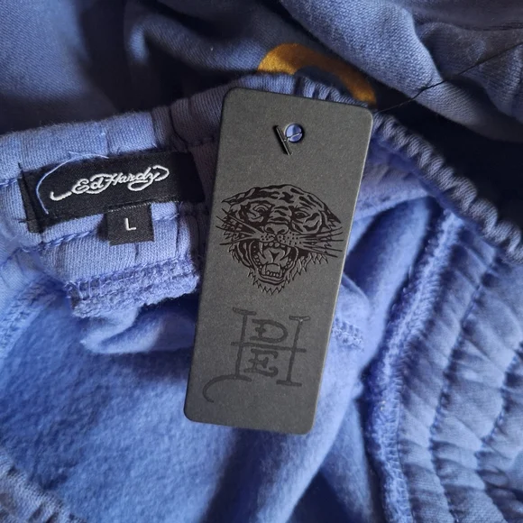 NWT Ed Hardy Old School 90s Blue Bootcut Sweatpants with Tattoo Dragon Design L - Picture 9 of 9